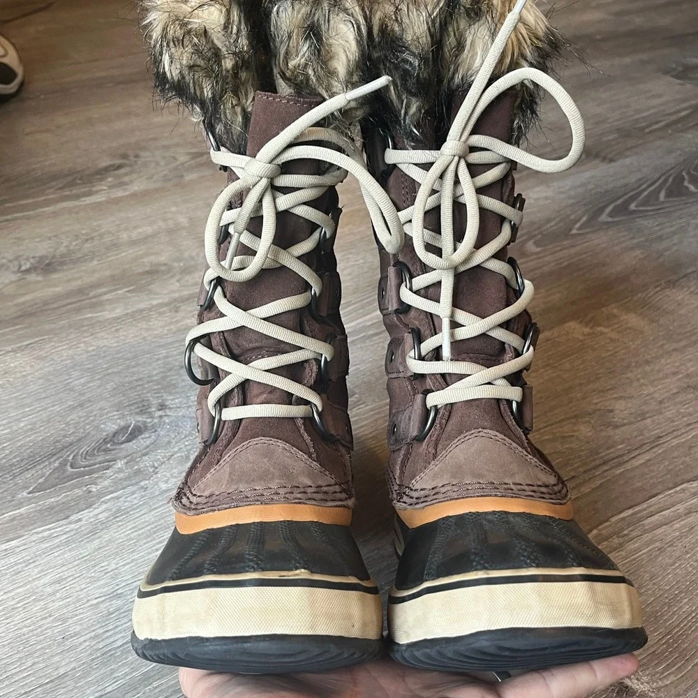 Sorel Joan of Arctic Tall Waterproof Lace Brown Leather Boots Women 6 UK 4 EU 37